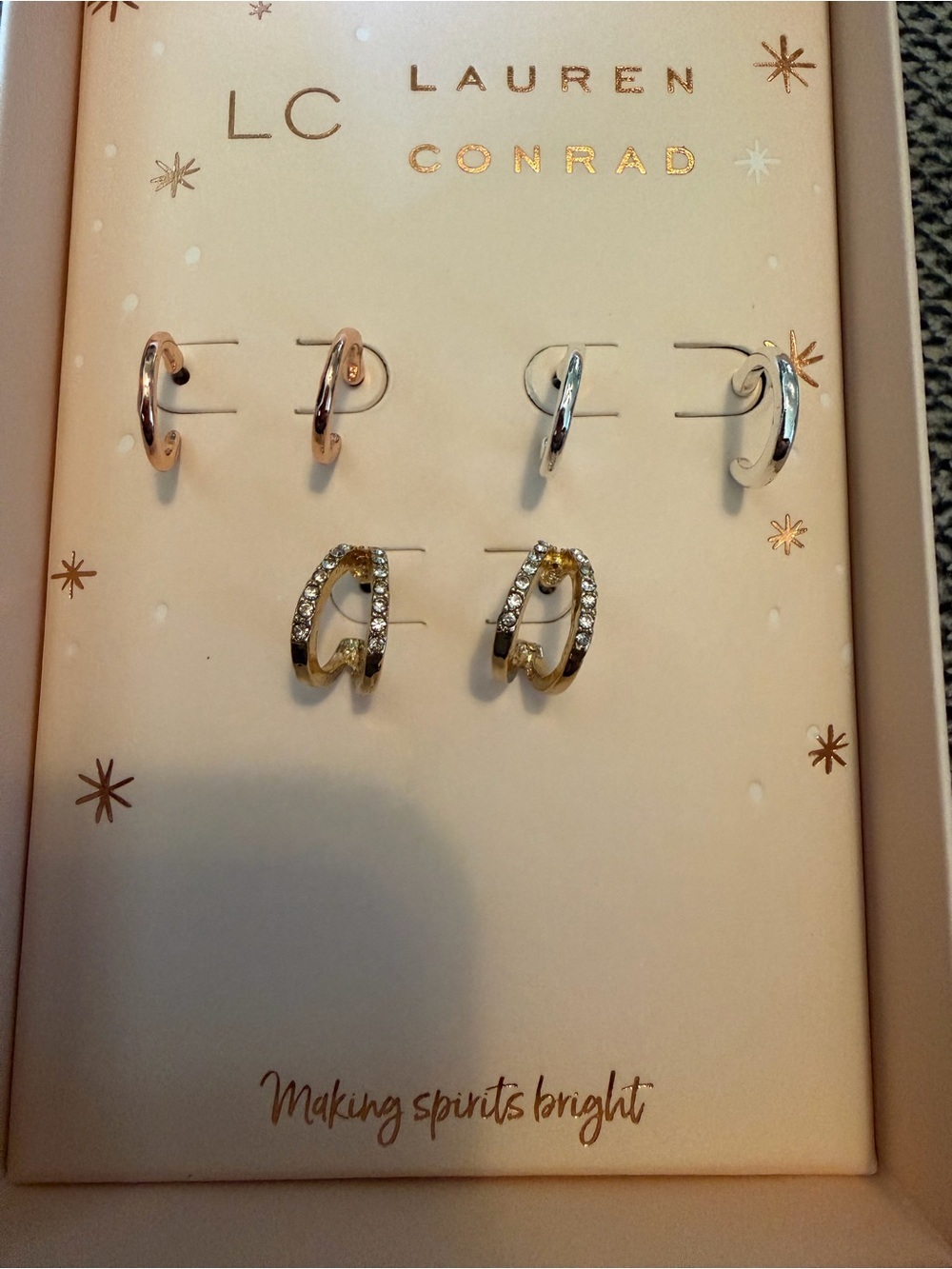 LC Lauren Conrad Mixed Metal Huggie Hoop Earrings Set Rhinestone Gold Silver
